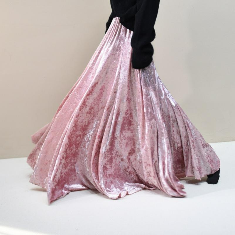 Retro Diamond Velvet Skirt Winter Mid-length Slimming Skirt Gold Velvet A-line Skirt