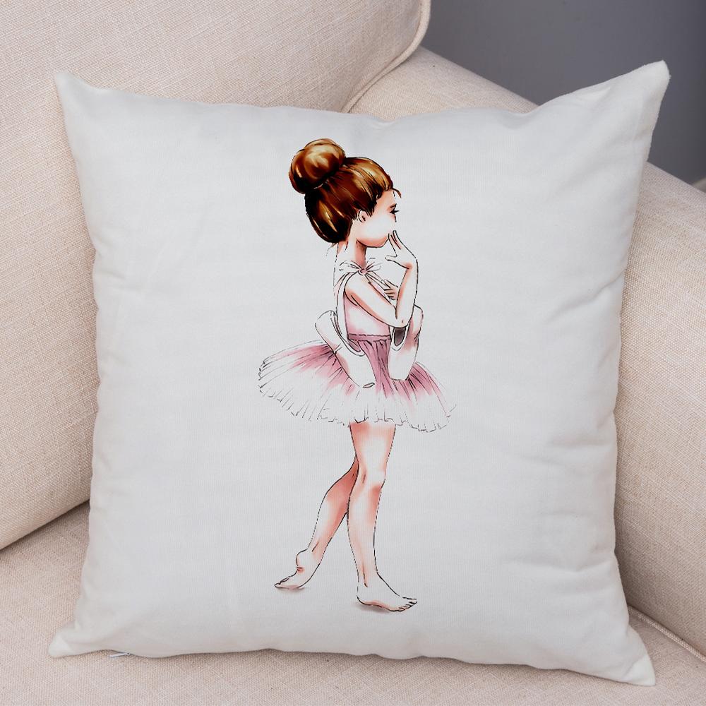 Cute Watercolor Ballerina Cushion Cover Pink Tutu Design Soft Throw Pillow Home Sofa Bedroom Decor Gift for Girls xcm