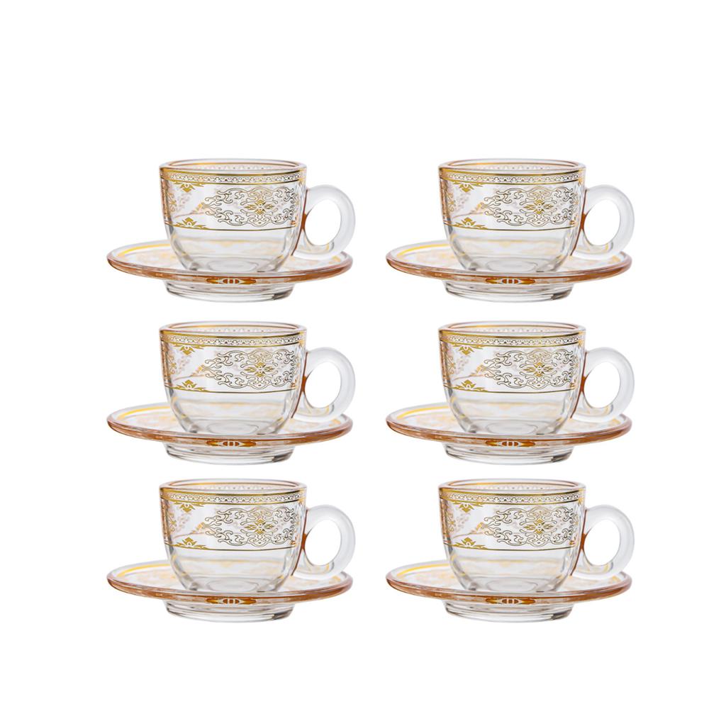 6 Pièces Style Européen Bordure Dorée Mini Tasses à Café en Verre Mug Luxe Léger Set de Tasses à Thé de l'Après-midi Ustensiles de Boisson Ménagers