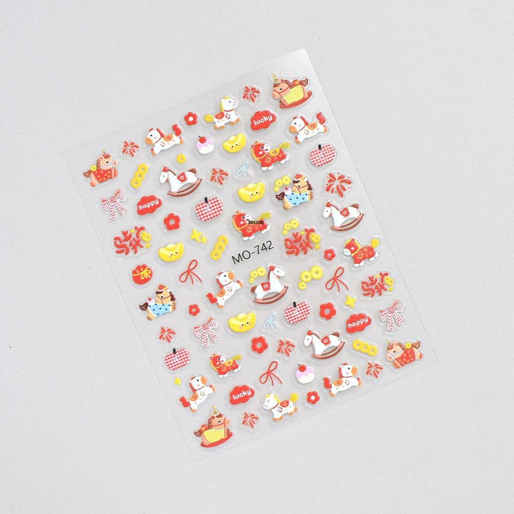 2026 New Year Red Horse Nail Art Stickers for Kids - Trendy DIY Decorative Wealth-Attracting Design