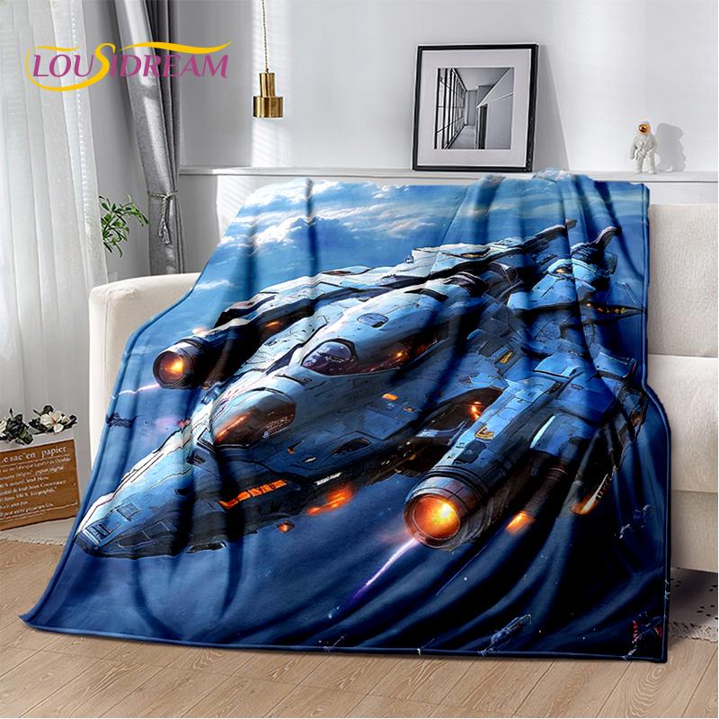 3D Space Spitfire Aircraft  Air Force Jet Fighter Cartoon Blanket,Soft Throw Blanket for Home Bedroom Bed Sofa Cover Child Gift