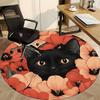 1pc Black Cat Floral Pattern Chair Carpet for Office, Round Non Slip Durable Large Size Office Carpet, Suitable for Office