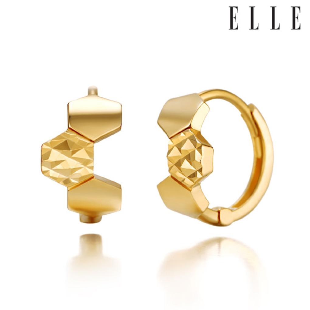 18K Triple Hexagon Line One-Touch Earrings EL18EE037