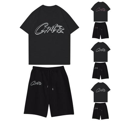 Conjunto de jogging informal para niños combinado con pantalones cortos de manga corta, conjunto de dos piezas