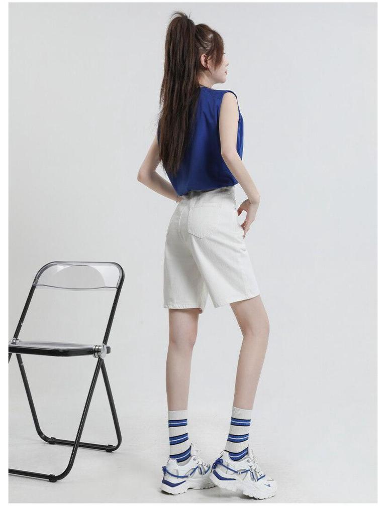 Women's High-Waisted Retro Denim Shorts - Trendy, Versatile, Slimming, Loose-Fit, Summer Five-Point Pants.