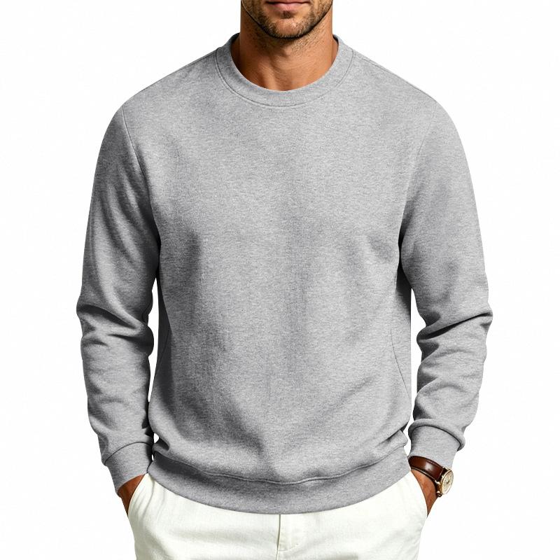 Autumn Winter Men Solid Color Crew Neck Sweatshirt Long Sleeve Loose Casual Daily Outdoor Pullover Sweatwear