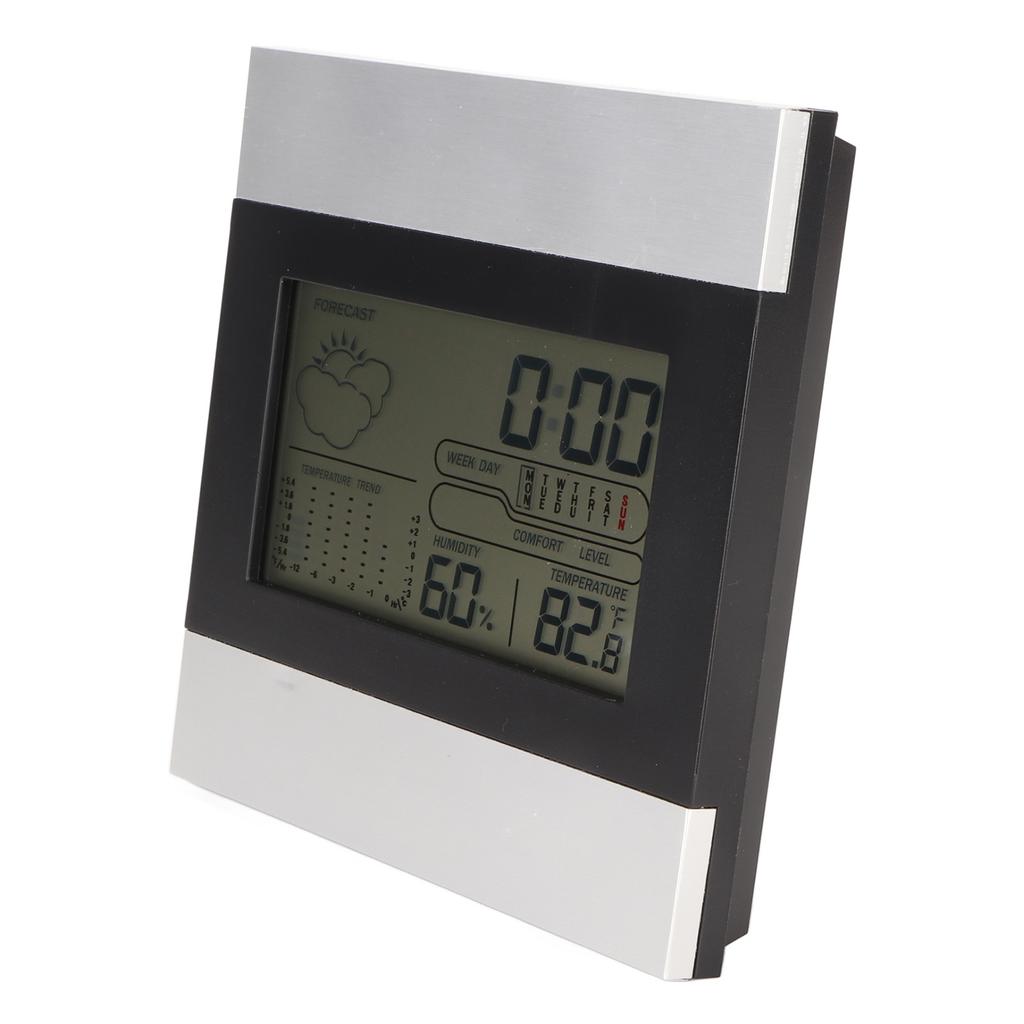 Digital Weather Clock Temperature and Humidity Display Aluminum  Digital Alarm Clock for Deskto