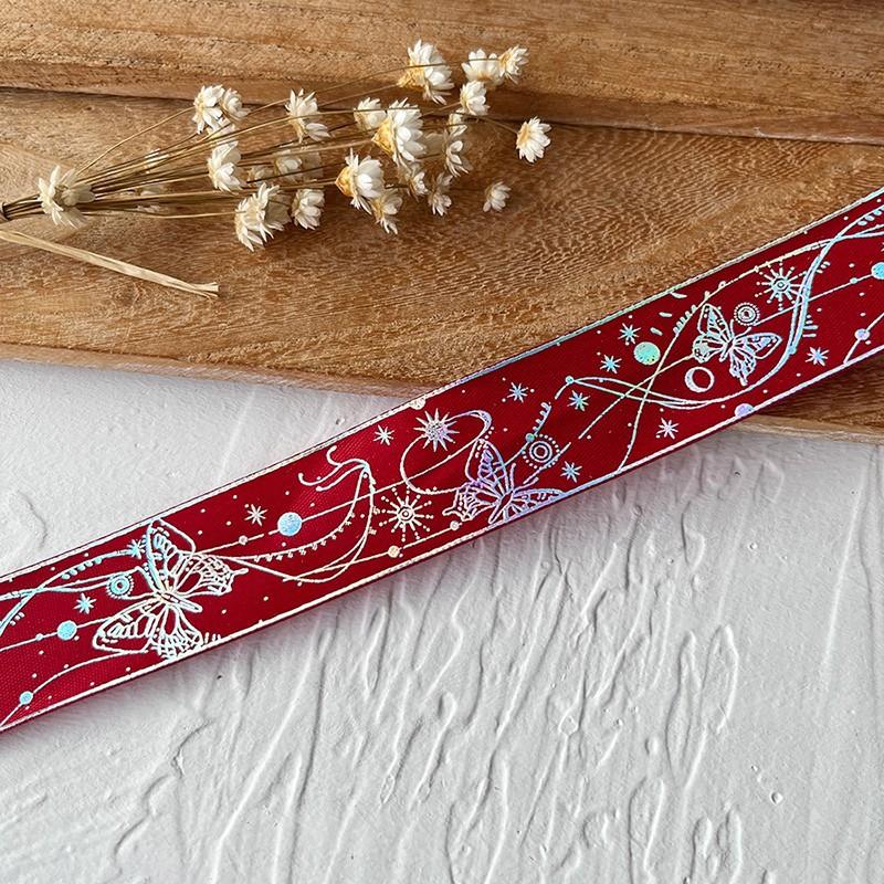1 Roll DIY Hot Stamping Material Printed Pattern Butterfly Ribbon Creative Hot Stamped Ribbon Lace Accessories 2.5x450cm
