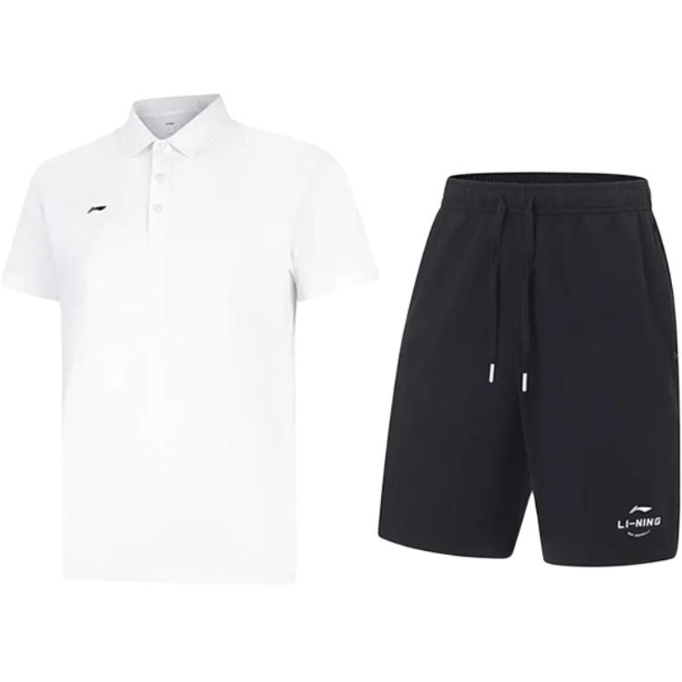 

Li-Ning Простая Однотонная Удобная Дышащая Универсальная Футболка-поло с коротким рукавом Повседневный Спортивный костюм Унисекс костюмы APLV495-1+AKST543-3 XXL