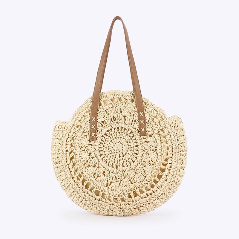 

Women s Round Straw Woven Beach Tote - Large Capacity, Fashionable Hollow Out Design