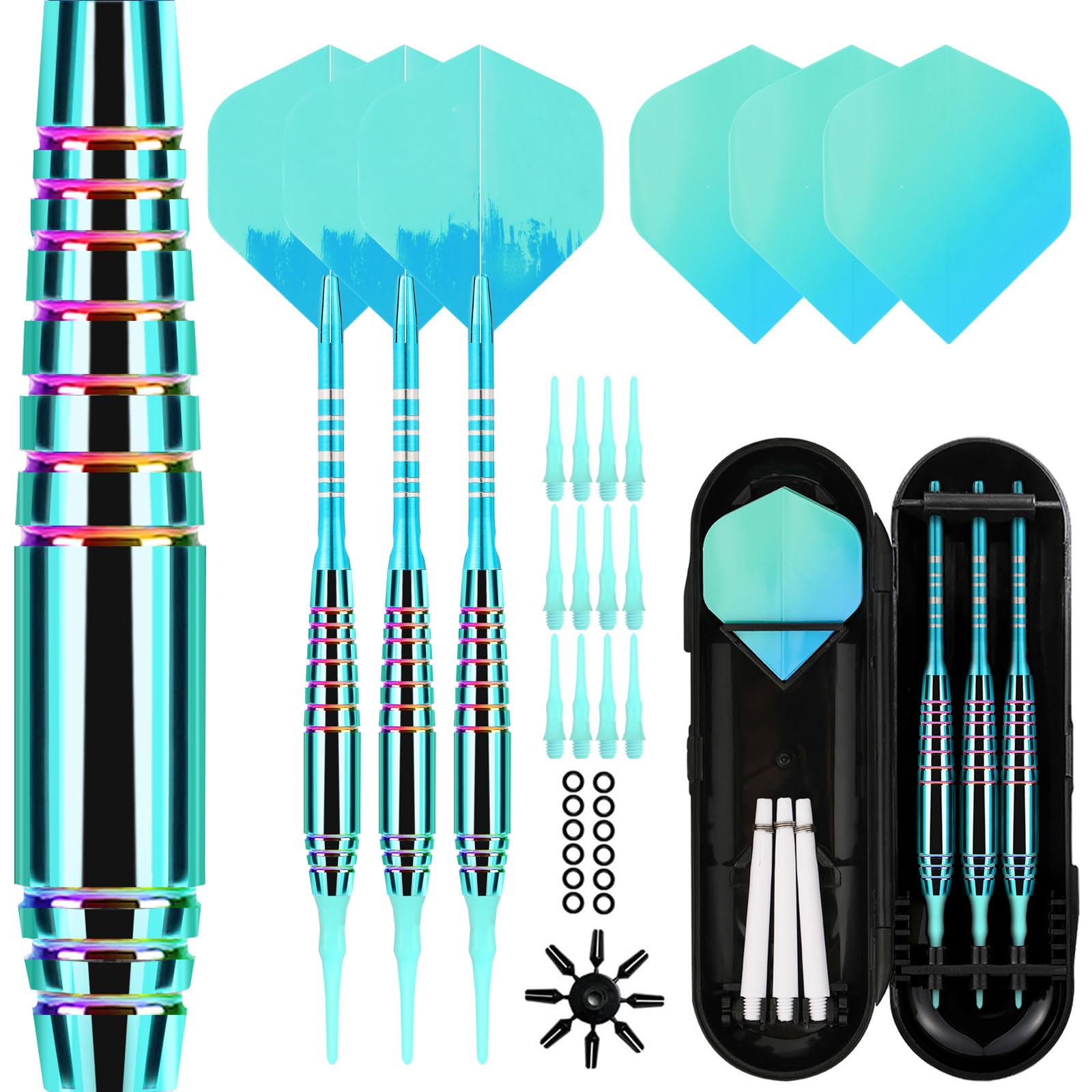 

Lavishio Professional Soft Tip Darts Set 19g with 12 Plastic Dart Tips, Dart Flights, and Shafts (blue green)