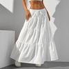Women's White Half Skirt with Sash Flared Skirt European and American Style Loose Long Skirt Elegant