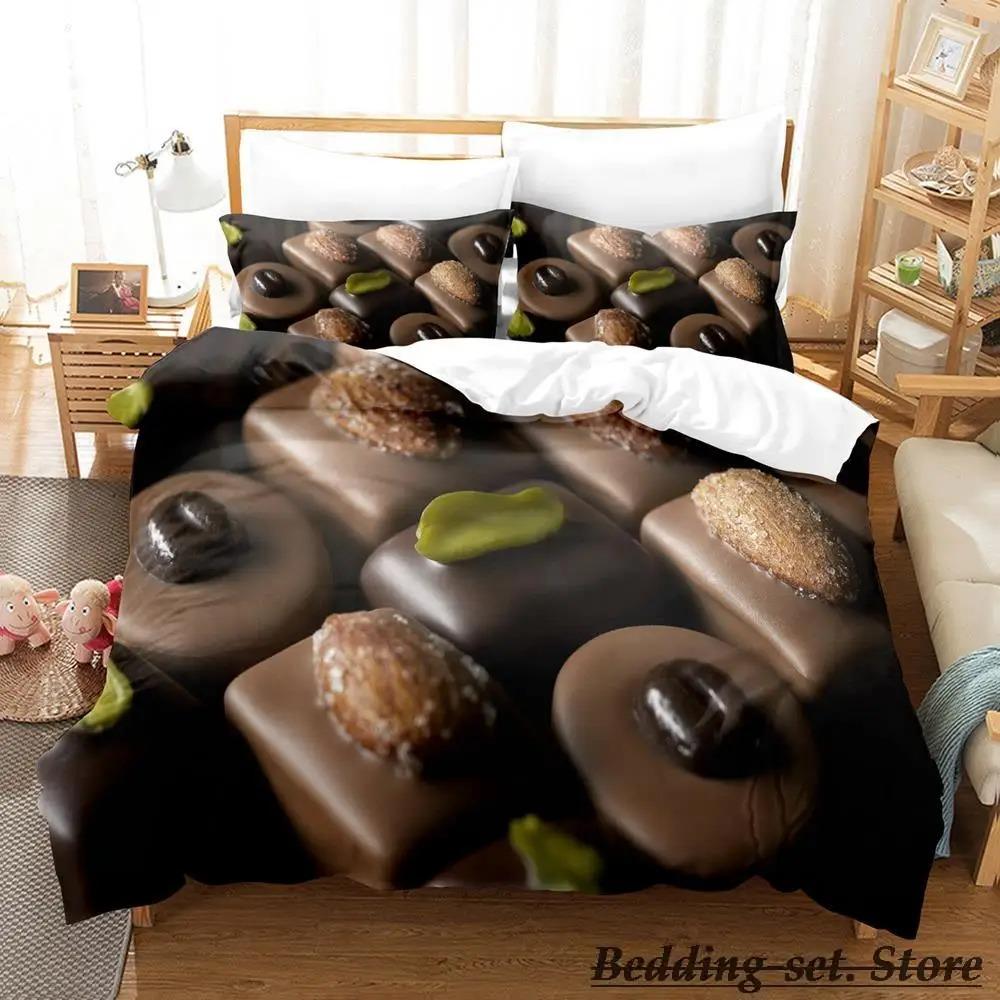 Chocolate Pattern Bedding Set Single Twin Full Queen King Size Anime Duvet Cover for Adult Kid Bedroom