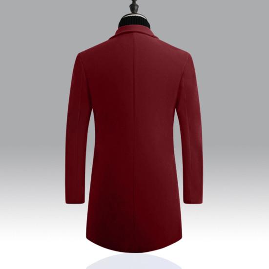 Męski trencz jesienno-zimowy Gruby, długi rękaw, kołnierzyk Slim Fit, wiatroszczelny, jednokolorowy, jednorzędowy, guziki średniej długości, męska marynarka formalna