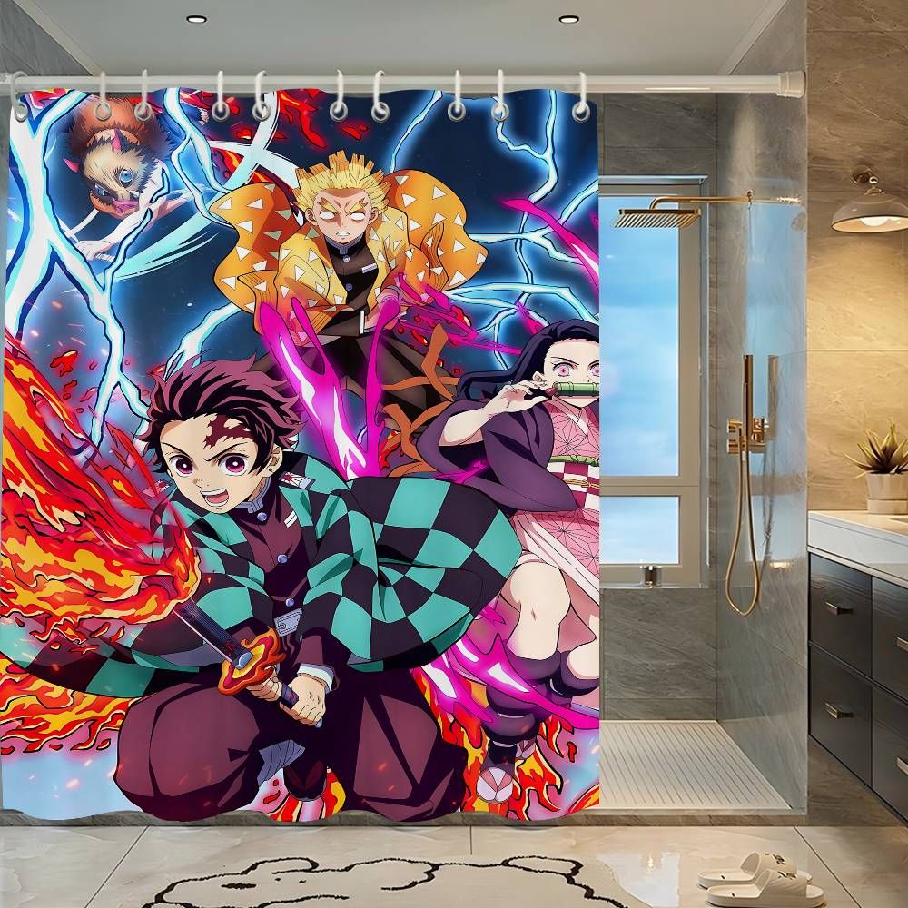 Anime Demon Slayer Shower Curtain - Water-Repellent And Leak-Resistant, Mold And Mildew Resistant For