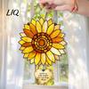 Garden Porch Decoration Stained Glass Style Sunflower Pendant, Floral Wall Hanging Art with Metal Artistic Window Ornament Chain, Acrylic for