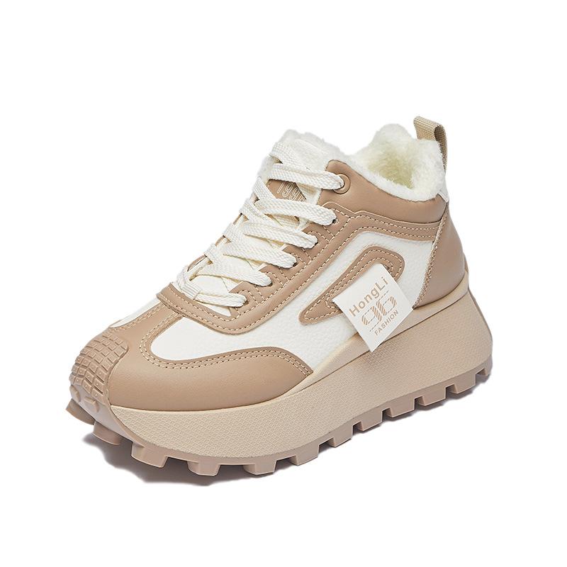 Winter Warm Snow Booties for Women Anti-Slip Lace-Up PU Leather Chunky Platform Ankle Boots Shoes Women's Comfortable Short Boots With Faux Fur Lining