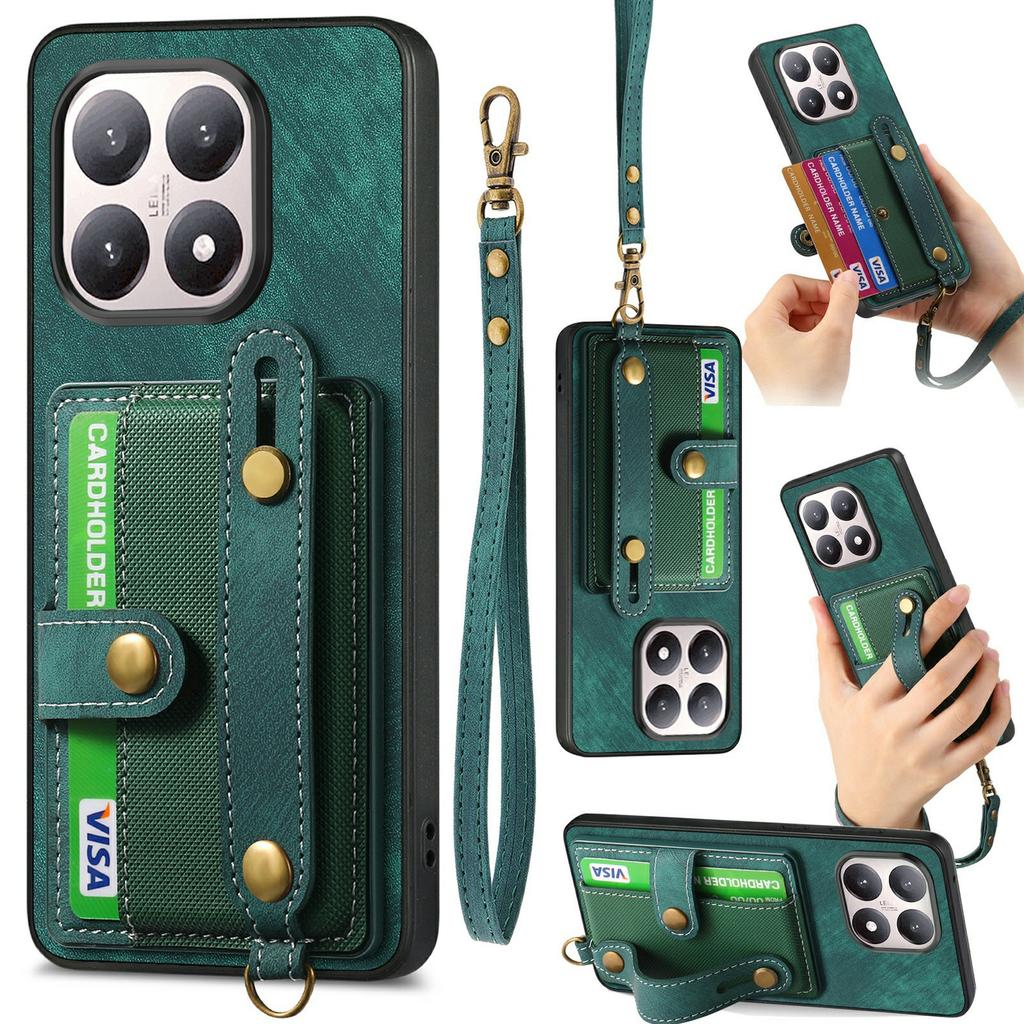 For Xiaomi 15T Case Wristband Kickstand PU Leather Retro Back Cover Card Holder