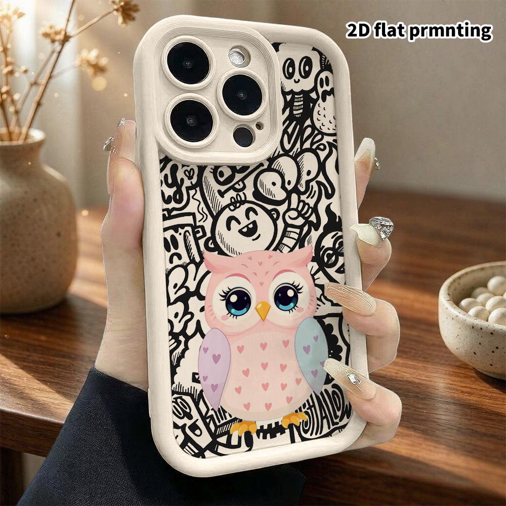 Phone Case: 2D Flat Design Suitable for iPhone 18 17 16 15 14 13 Pro Tiered Protective Case, Pink Owl, Christmas and Halloween Gift