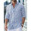 Men Long Sleeve Striped Turn Down Collar Casual Daily Shirt