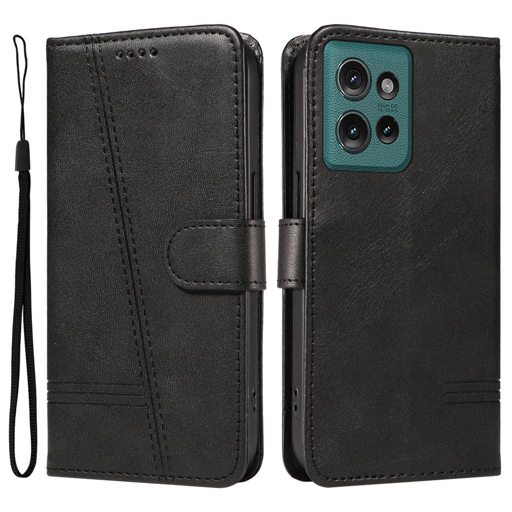 Für Motorola Edge 50 5G Hülle Flip Wallet T-Form Linien Leder Handyhülle