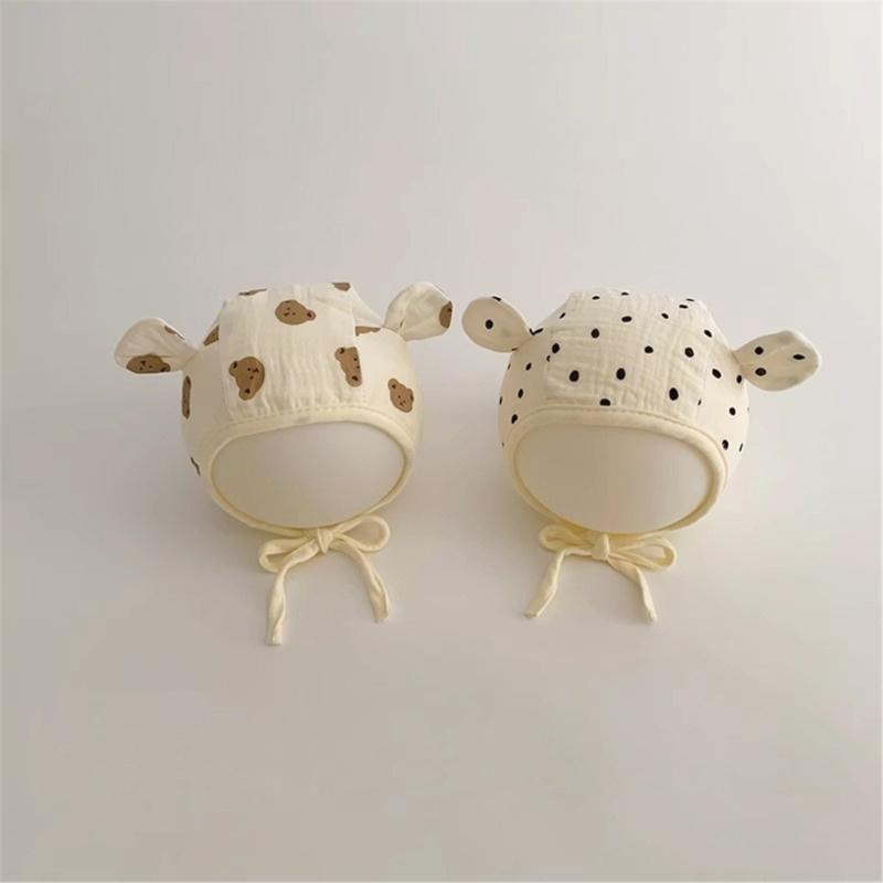 Lovely Earflap Hat with Chin Tie, Baby Fetal Caps Soft & Breathable Bonnet Fashionable Infant Hospital Hat for 0-1 Year