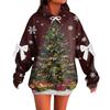 Ladies' Christmas Printed Bow Long Sleeved Loose Fitting Headband With Rope Hooded Sweatshirt Top