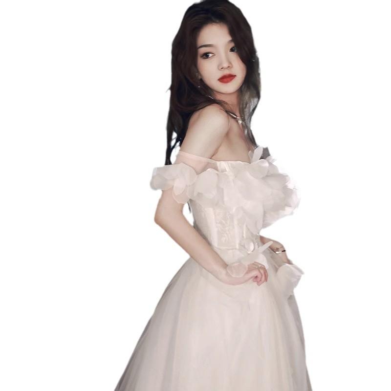 White tube top evening dress dress female French high-end sense high-end light luxury niche birthday Mori wedding dress fugitive princess
