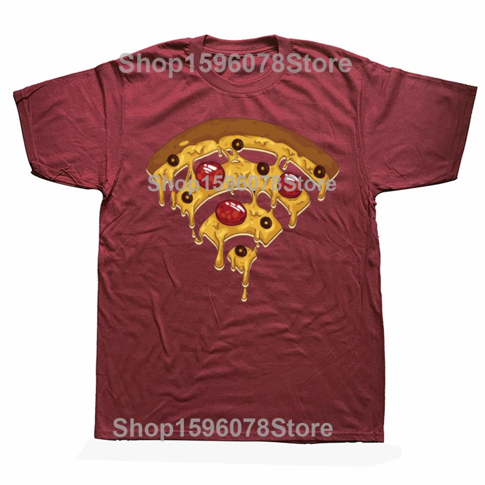 Funny Cool Wifi Pizza Internet Graphic T Shirts Men Pure Cotton Humor Streetwear Tee Shirt Short Sleeve Unisex Loose Clothing
