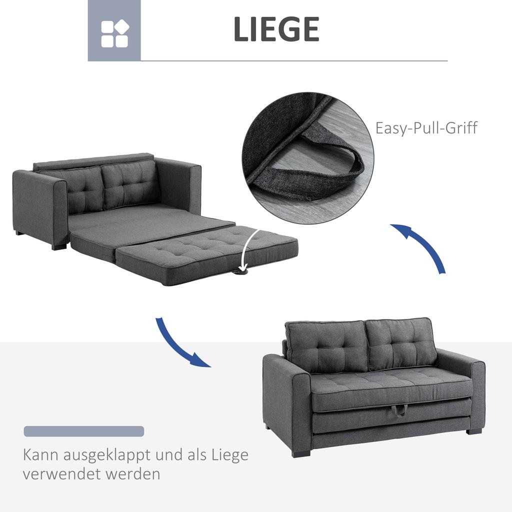Sleeper Sofa Folding Sofa 2-Seater Fabric Sofa Sofa Bed Sofa with Sleep Function Sofa Set Linen-Touch Rubberwood Gray 147.5 x 75 x 85 cm