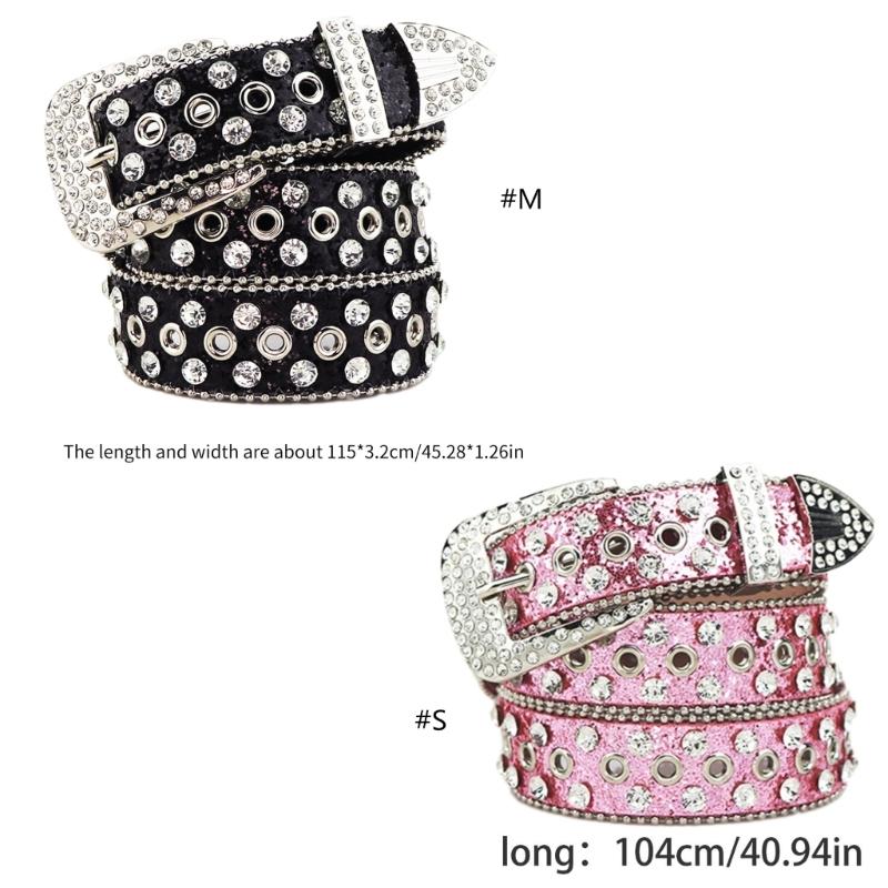 Vintage Glittered Belt Jeans Waistband Punk Style Studded Belt Waistband for Street Player Club Party Wear