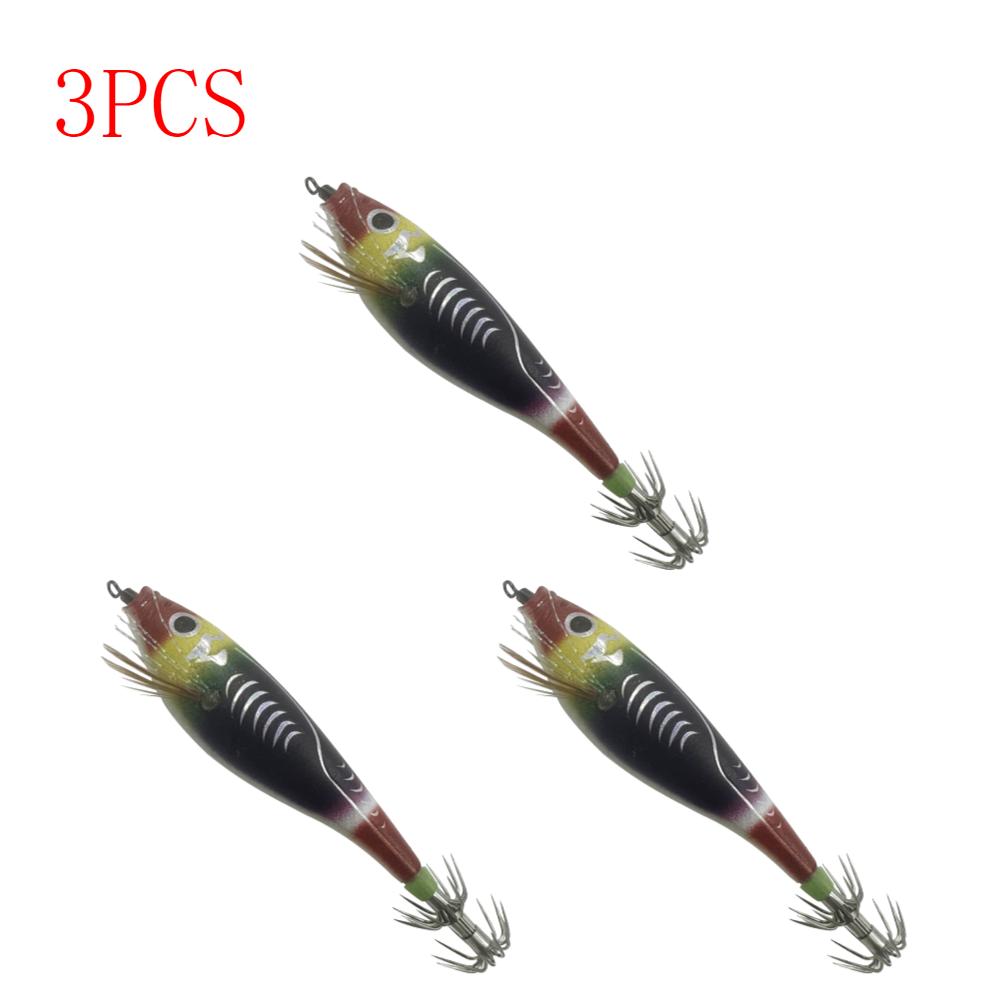 3 To 1 PCS Shrimp Fishing Bait Squid Fish Hook Wooden Octopus Fishing Bait Cuttlefish Artificial Fishing Bait Hard Bait Swinging Fishing Gear
