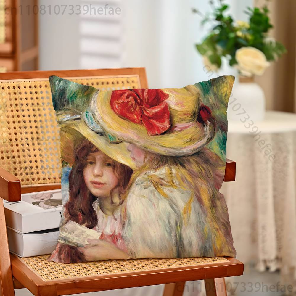 Pierre AAuguste RRenoir Funny Pillow Case Antidustmite Pillowcase Invisible Zipper Silky Short Plush Sofa Cushion Cover