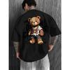 American Street Style Battle-Damaged Bear Graffiti Slogan Letter Print T-Shirt, Cool and Stylish Men's Top