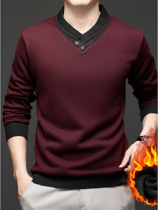 Men's Argyle V-neck Plus Velvet Knitwear - Warm, Soft, and Versatile Base Layer for Autumn and Winter