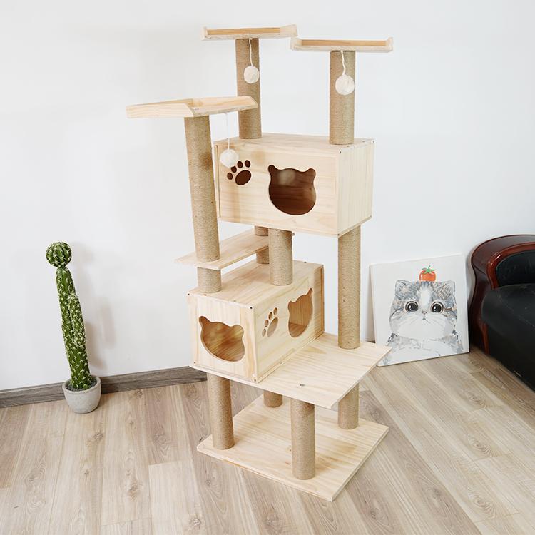 Wholesale Wooden Cat Tree House Eco Friendly Climbing Wooden Pet Cat Tree (Light Yellow,40 60 135 CM)