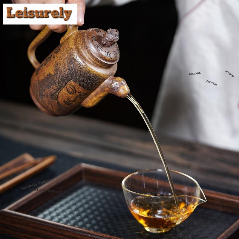 111ml Aesthetic Yixing Purple Clay Teapots Handmade Jiquan Pot Raw Ore The Keel Gold Sand Mud Kettle Zisha Tea Set Supplies Gift