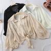 Camicie in chiffon Camicia estiva a mezza manica abbottonata da donna Camicetta casual ampia Cravatta in vita Camicette eleganti da donna