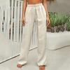 Pantaloni Casual da Donna alla Moda, Colorati, Vita Elastica, Cotone e Lino, Gamba Dritta Larga