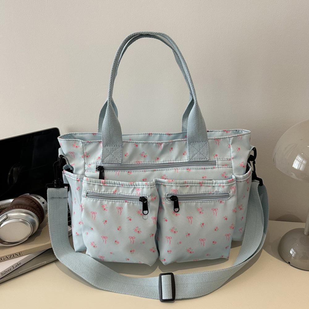 

Casual Large Capacity Tote Bag Bow Adjustable Strap Crossbody Bag Multi-Pocket Waterproof Shopping Bag