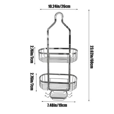 Kúpeľňový závesný stojan do sprchy, Nerezový závesný organizér nad sprchovú hlavicu, Multifunkčný sprchový stojan na uskladnenie kúpeľňových produktov, mydla, uterákov, toaletných potrieb