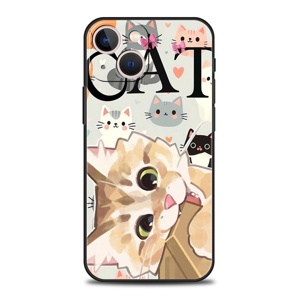 Abstract Creative Cat Line Pattern Phone Case Cover for iPhone 17 16 15 14 13 12 11 Pro Max 17Air Plus Shockproof Soft TPU Shell