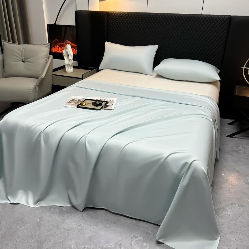 

Summer Cool Ice Silk Sheets Single Piece Single Buy Student Dormitory Single And Double Solid Color Quilt Light Luxury Bed Cover 160*220CM/1Pc колір зеленого яблука