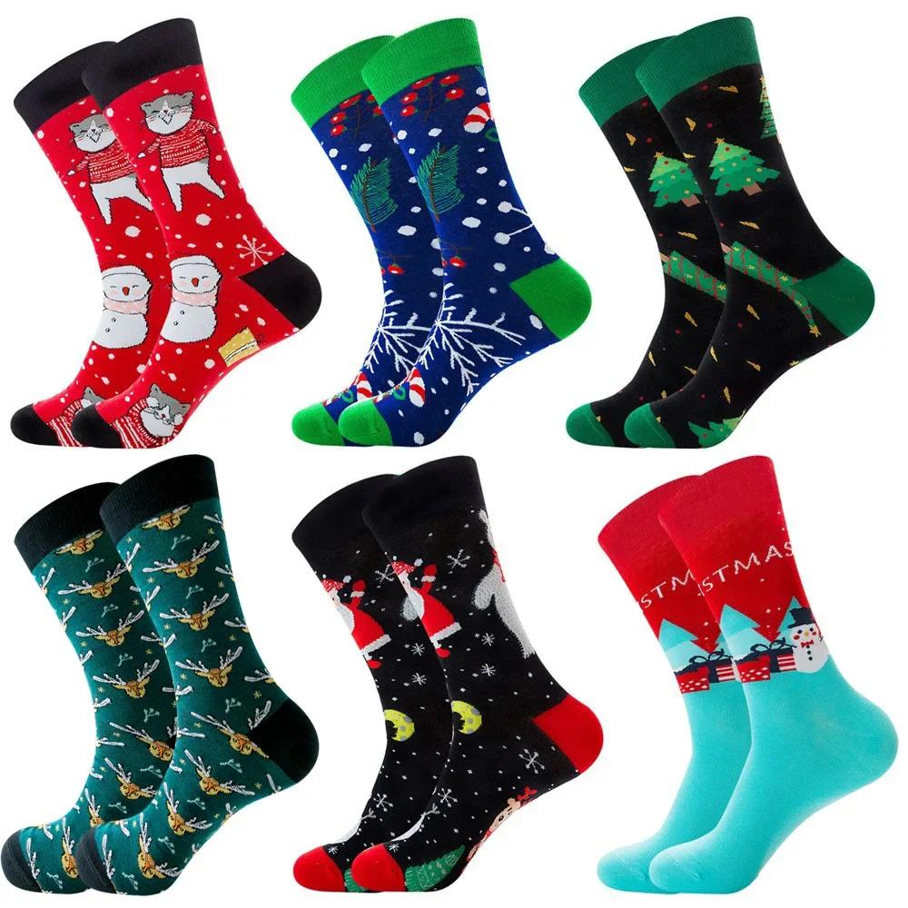 New Christmas Socks Man Funny 2025 Christmas Tree Snowflake Santa Claus Elk Snow Cotton Happy Socks Man New Year Socks Harajuku