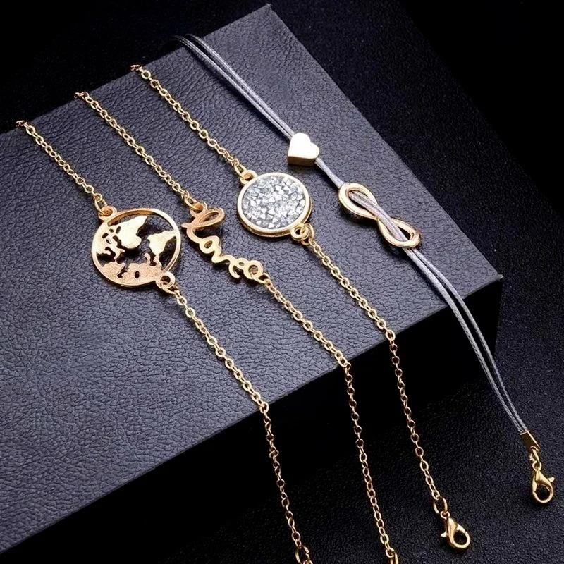 5Pcs/Set Bohemia Handmade Turtle Letter Infinity Love Map Bracelet Set Women Bracelets Set for Women White Rope Chain Bracelet