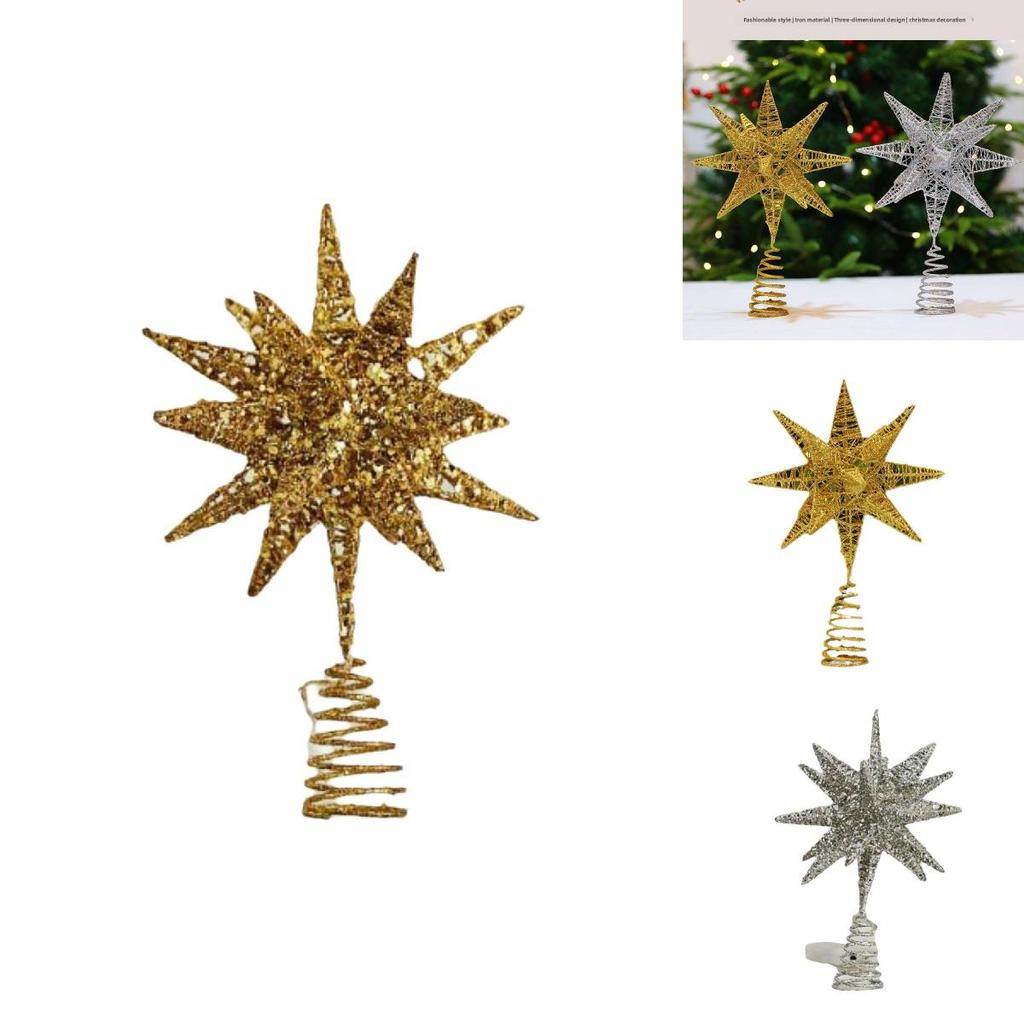 Christmas Tree Top Star Led Glitter Iron Art Decor For Holiday Celebration