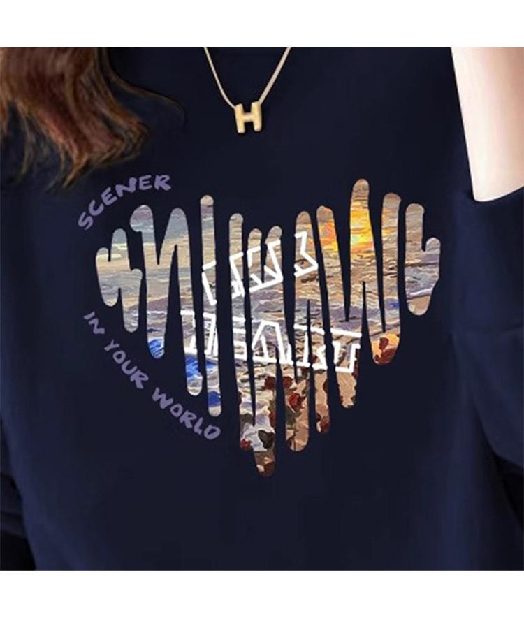 Printed Round Neck Hooded Sweatshirt for Women
