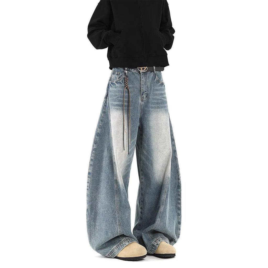 2025 Men's Retro Loose Straight-Leg Jeans - Trendy, Versatile, Casual Blue Wide-Leg Pants