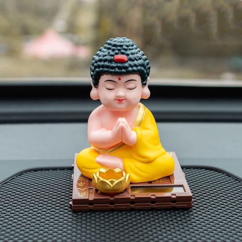 Easy To Install Solar Powered Buddhas Head Figure Nodding Dashboard Decoration Ornament ABS Materials Quiet Spiritual