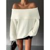 Autumn Winter Loose Casual One Word Collar Solid Sweater Women Sexy Off the Shoulder Bottomed Knitting Top